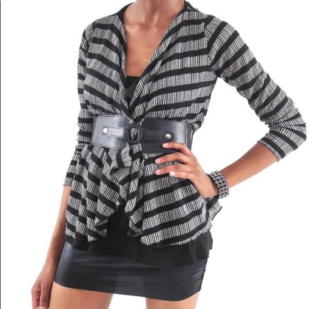 Stripe Belted Ruffle Cardigan